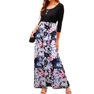 Ours Black Floral Maxi Dress Sz XL
